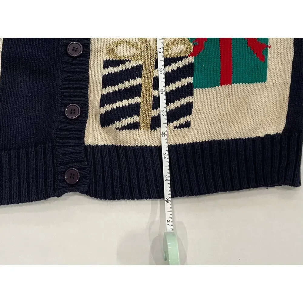 Lauren Gayle Navy, Red, Christmas Patchwork Sweater Vest, Nutcracker, Holly, M